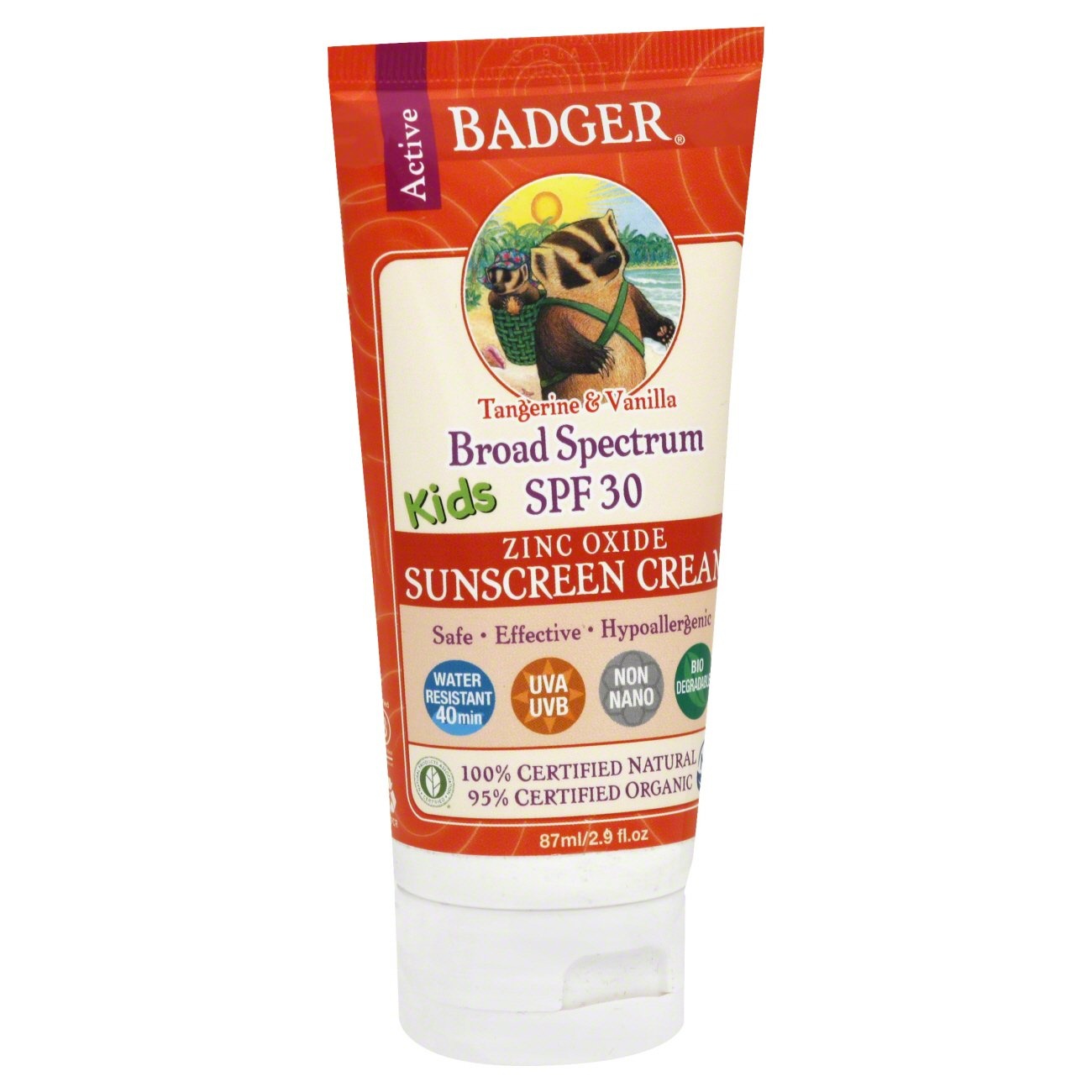 slide 1 of 1, Badger Balm SPF 30 Kids Sunscreen Cream - Tangerine Vanilla, 2.9 oz