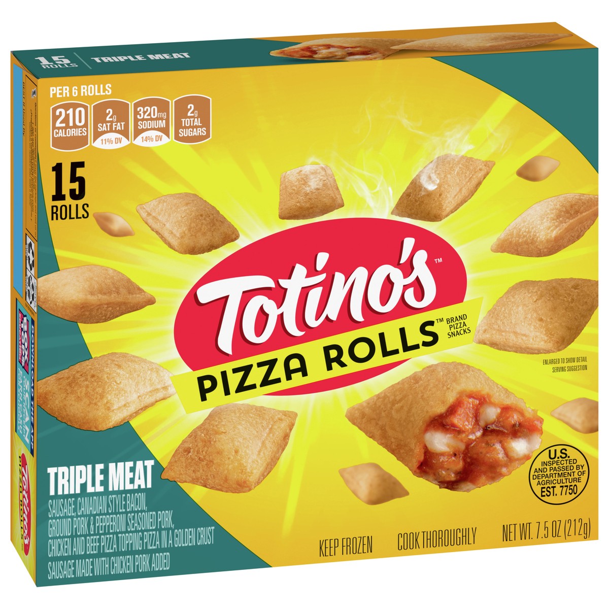 slide 9 of 13, Totino's Pizza Rolls, Triple Meat, Frozen Snacks, 7.5 oz, 15 ct, 15 ct