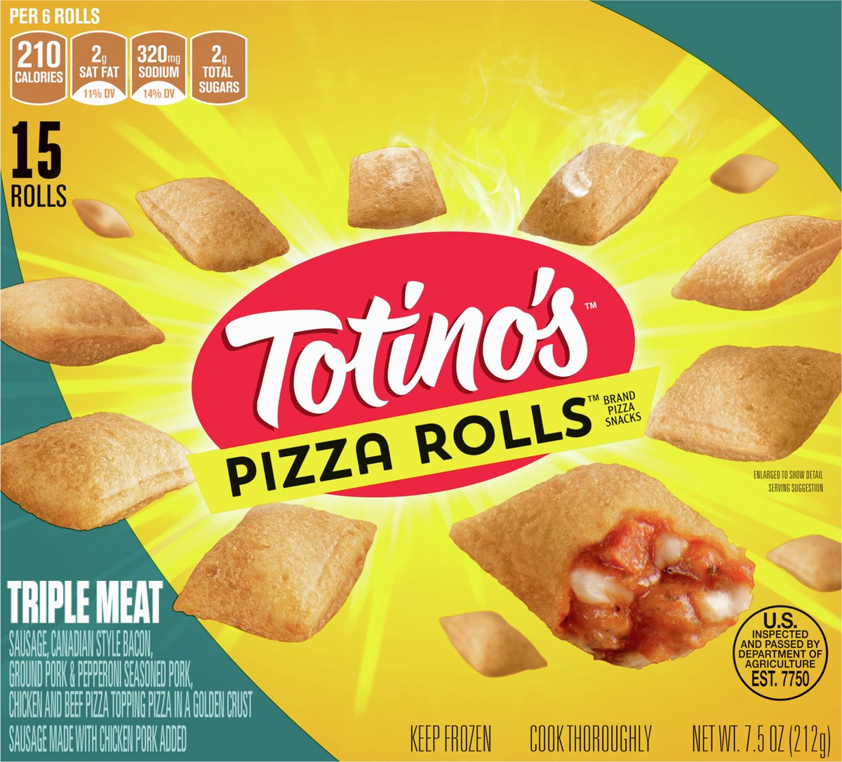 slide 6 of 13, Totino's Pizza Rolls, Triple Meat, Frozen Snacks, 7.5 oz, 15 ct, 15 ct