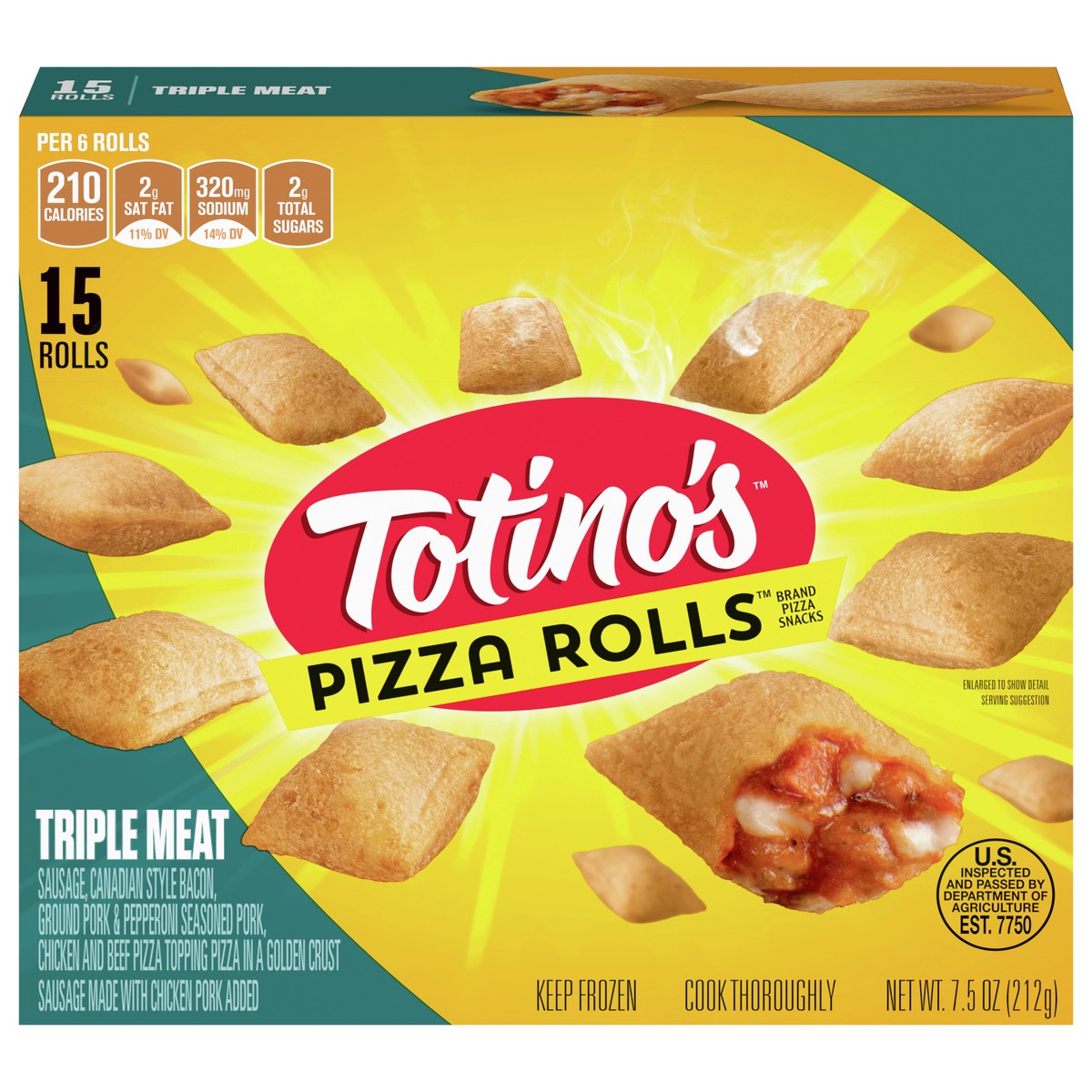 slide 5 of 13, Totino's Pizza Rolls, Triple Meat, Frozen Snacks, 7.5 oz, 15 ct, 15 ct