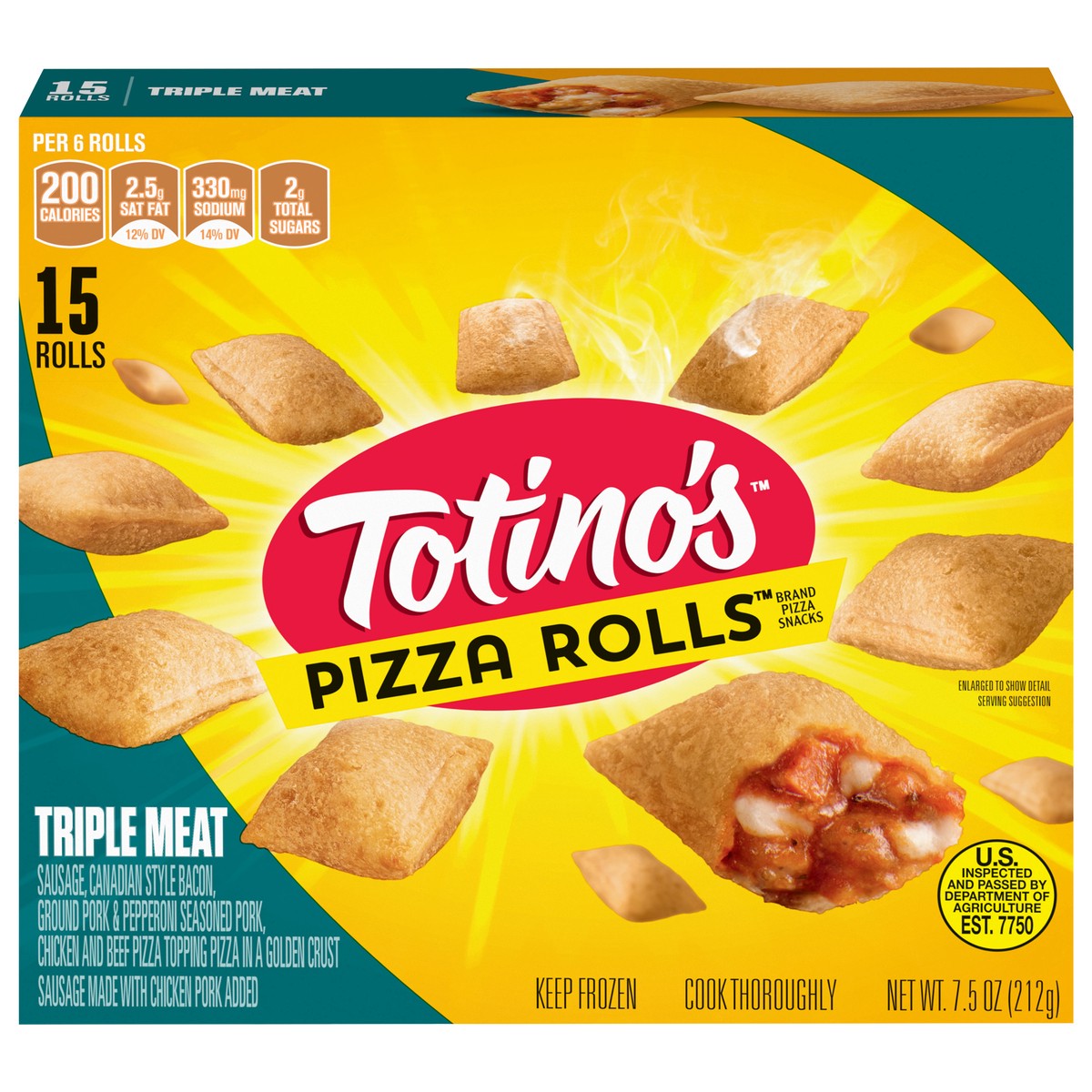 slide 1 of 13, Totino's Pizza Rolls, Triple Meat, Frozen Snacks, 7.5 oz, 15 ct, 15 ct