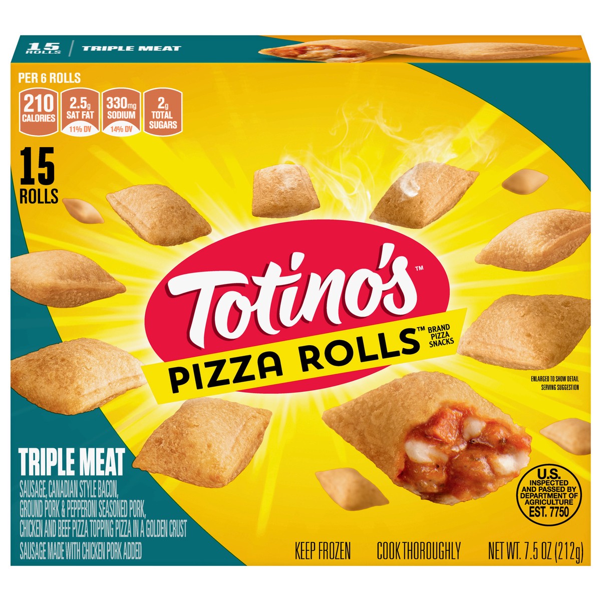 slide 1 of 1, Totino's Pizza Rolls, Triple Meat, 15 Rolls, 7.5 oz Box, 7.5 oz