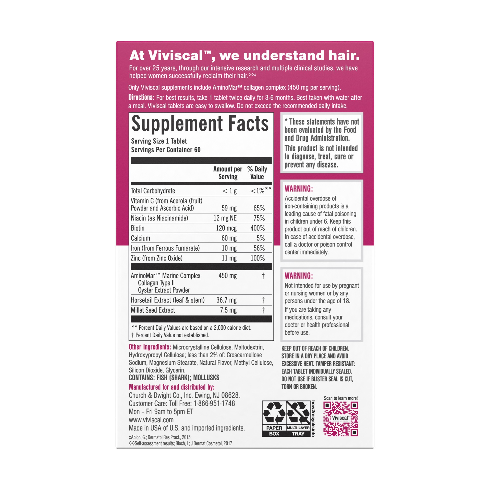 slide 2 of 5, Viviscal Women's Hair Growth Supplements for Thicker, Fuller Hair | Clinically Proven with Proprietary Collagen Complex | 60 Tablets - 1 Month Supply, 60 ct