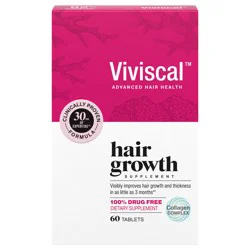 Viviscal Hair Growth Supplements for Women, Thicker Fuller Hair Support for Thinning Hair and Hair Loss, with Biotin and Marine Collagen, Drug-Free, 60 Tablets, 1-Month Supply
