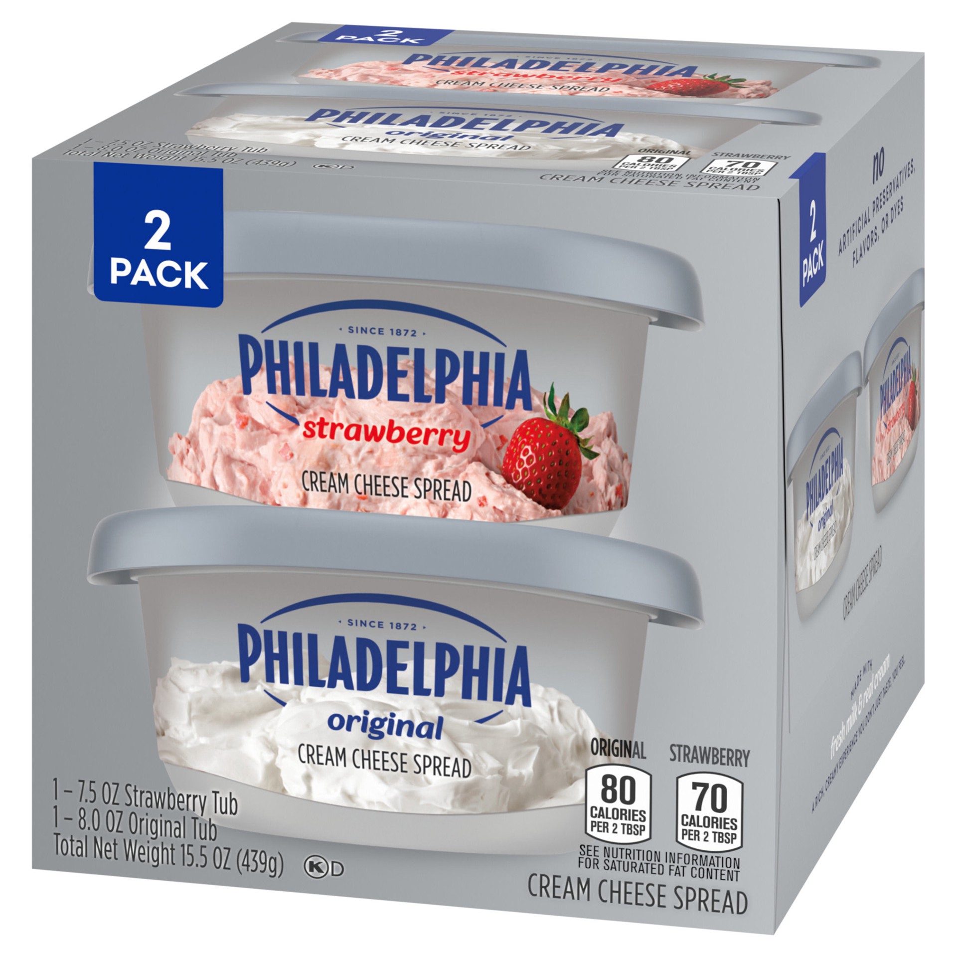 slide 3 of 5, Philadelphia Cream Cheese Spread Multipack, Original and Strawberry, 2 ct