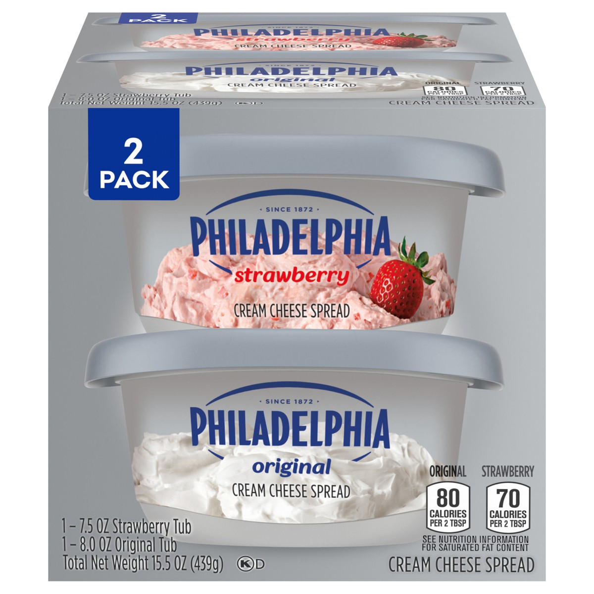 slide 1 of 5, Philadelphia Cream Cheese Spread Multipack, Original and Strawberry, 2 ct