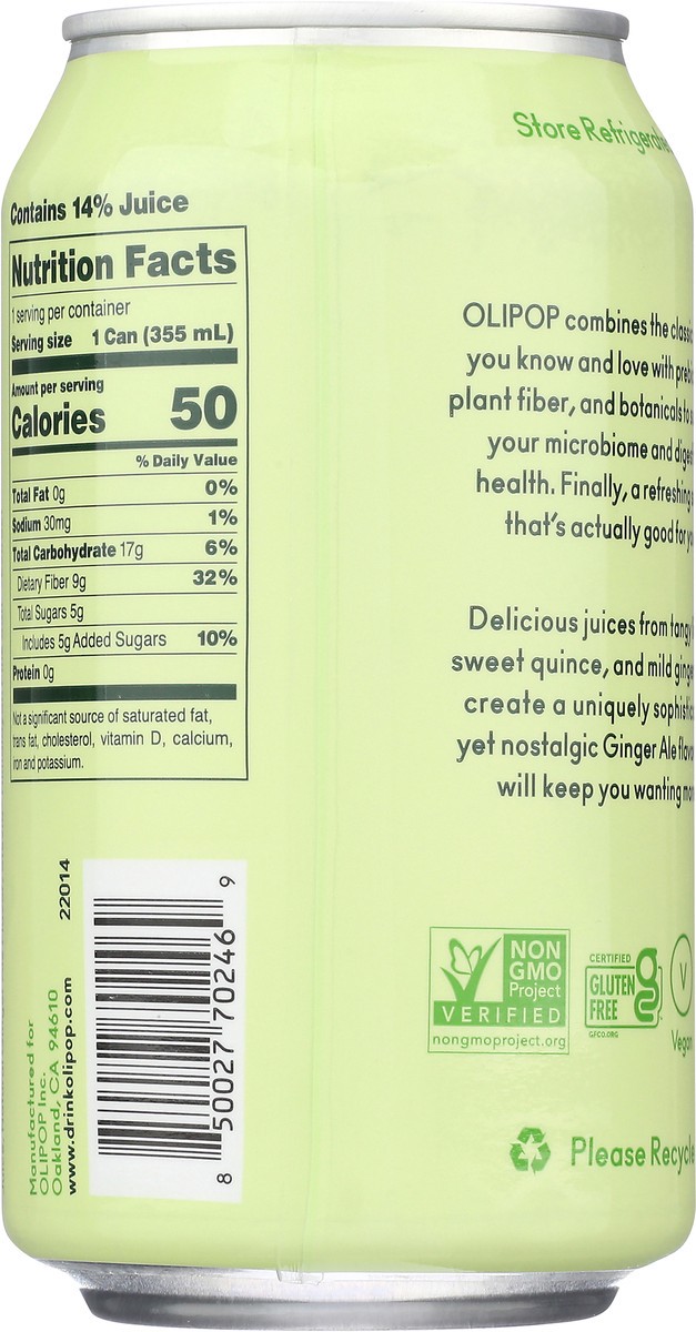 slide 11 of 13, OLIPOP Ginger Ale Prebiotic Soda - 12 fl oz, 12 fl oz