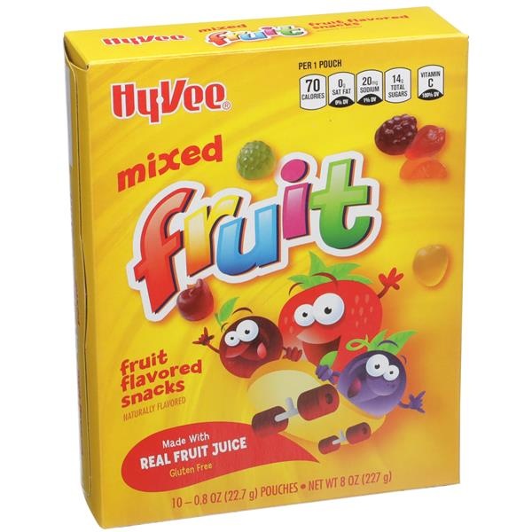 slide 1 of 1, Hy-vee Mixed Fruit Flavored Snacks, 10 ct
