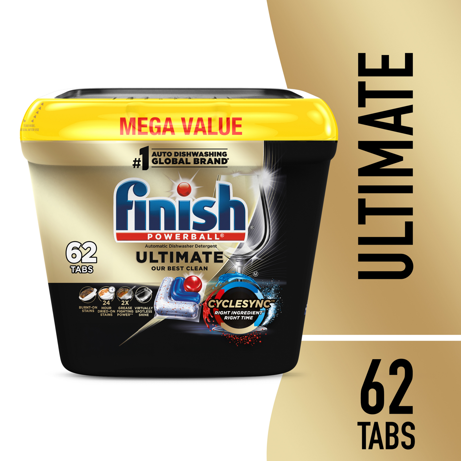 slide 1 of 8, Finish Ultimate Dishwasher Detergent, with CycleSync™ Technology, 62 Count, 62 ct