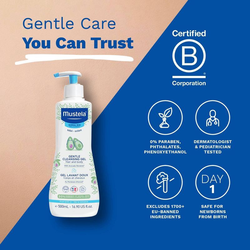 slide 5 of 11, Mustela Gentle Cleansing Gel Baby Body Wash and Baby Shampoo - 16.9 fl oz, 16.9 fl oz