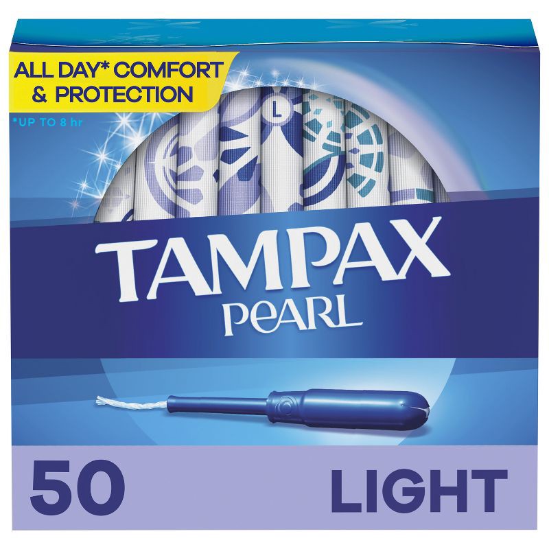 slide 1 of 9, Tampax Pearl Light Absorbency Plastic Applicator and LeakGuard Braid Tampons - Unscented - 50ct, 50 ct