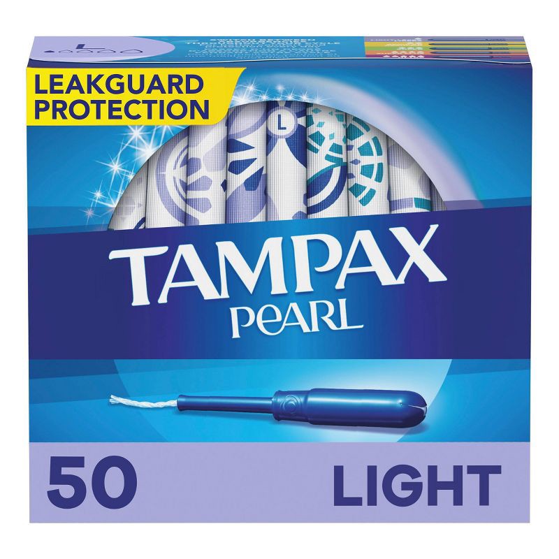 slide 1 of 8, Tampax Pearl Light Absorbency Plastic Applicator and LeakGuard Braid Tampons - Unscented - 50ct, 50 ct