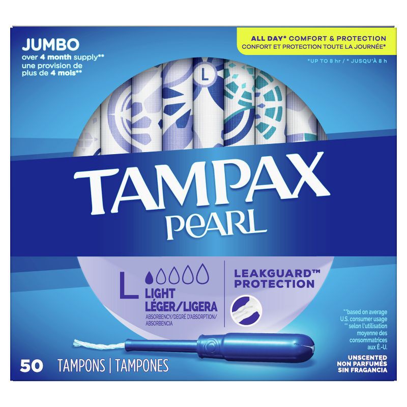 slide 7 of 9, Tampax Pearl Light Absorbency Plastic Applicator and LeakGuard Braid Tampons - Unscented - 50ct, 50 ct