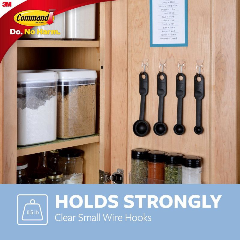 slide 4 of 10, Command Small Sized Wire Hooks (4 Hooks/5 Strips) - Clear: Adhesive Wall Hooks, Plastic, 0.5 lb Capacity, 1.18" Height, 0.5 lb