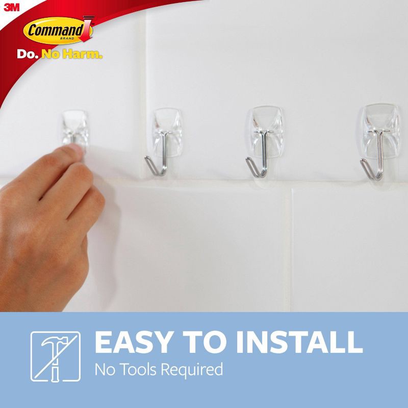 slide 5 of 10, Command Small Sized Wire Hooks (4 Hooks/5 Strips) - Clear: Adhesive Wall Hooks, Plastic, 0.5 lb Capacity, 1.18" Height, 0.5 lb