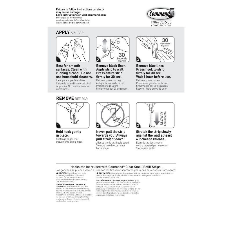 slide 10 of 10, Command Small Sized Wire Hooks (4 Hooks/5 Strips) - Clear: Adhesive Wall Hooks, Plastic, 0.5 lb Capacity, 1.18" Height, 0.5 lb