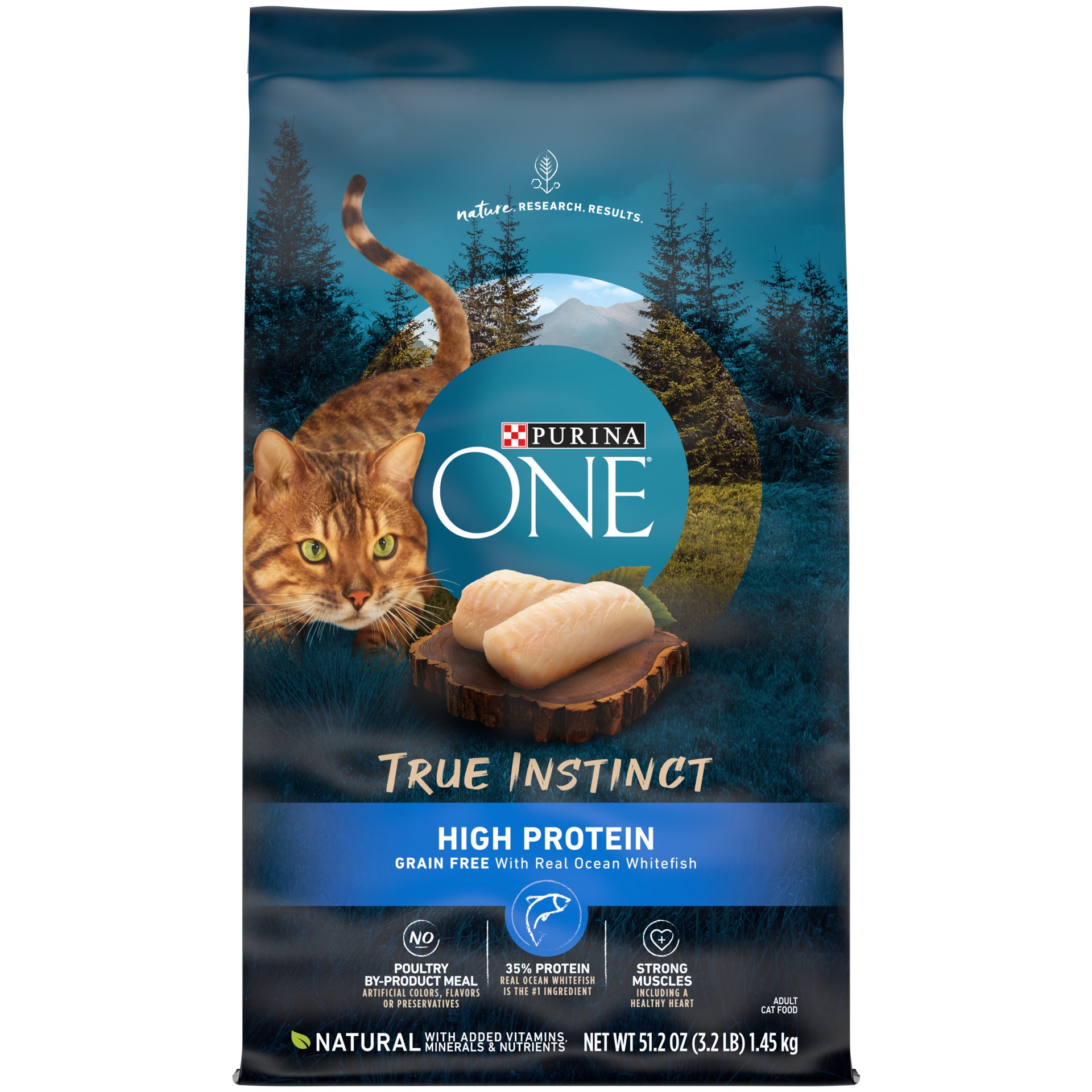 slide 1 of 8, ONE Purina ONE Natural, High Protein, Grain Free Dry Cat Food, True Instinct With Real Ocean Whitefish, 3.2 lb