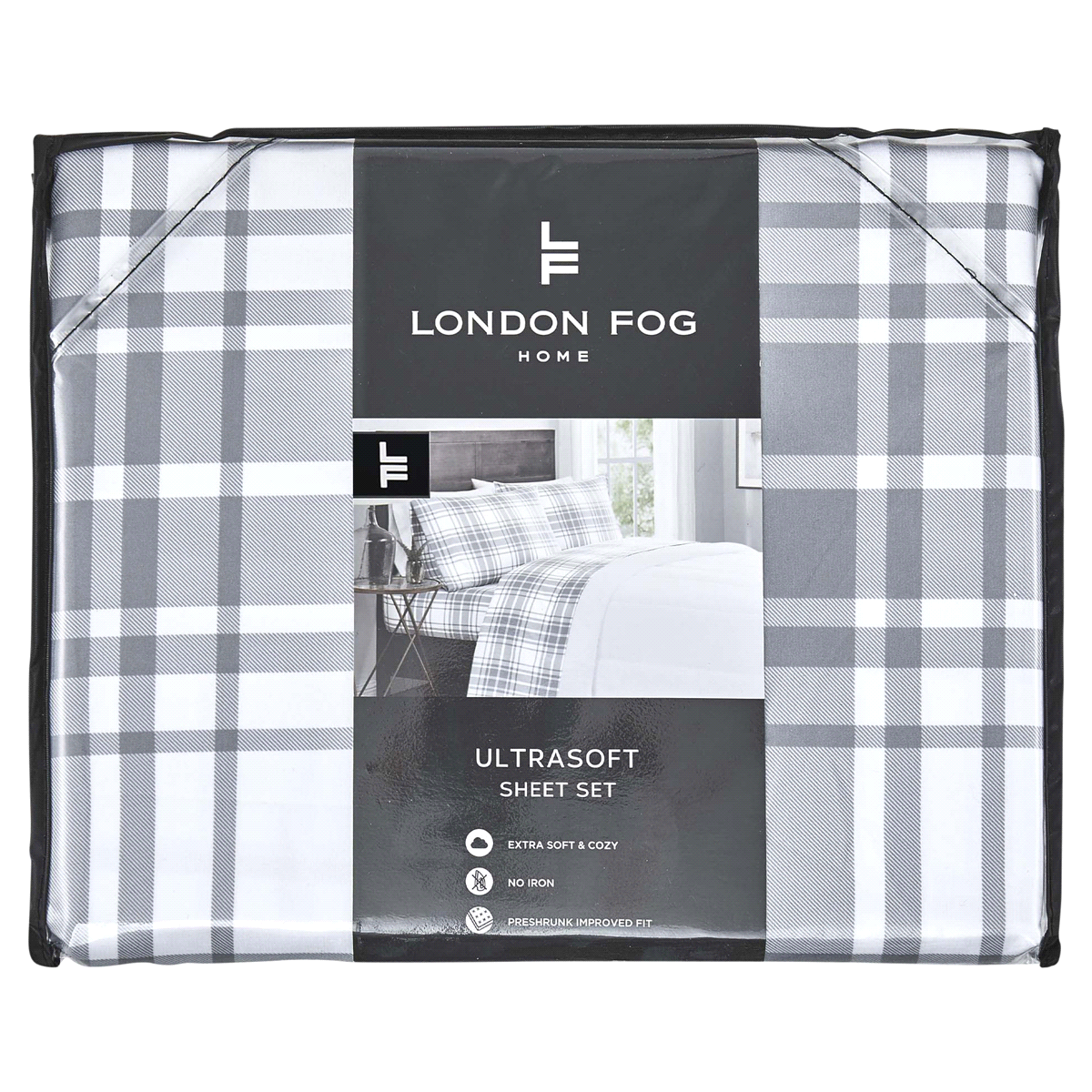 slide 1 of 5, London Fog Home Sheet set Queen Gray Plaid, 1 ct
