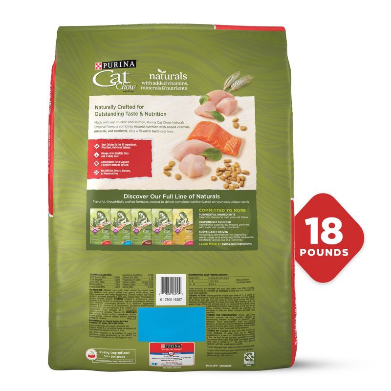 slide 10 of 13, Purina Cat Chow Naturals Original Chicken Flavor Dry Cat Food - 18lbs, 18 lb