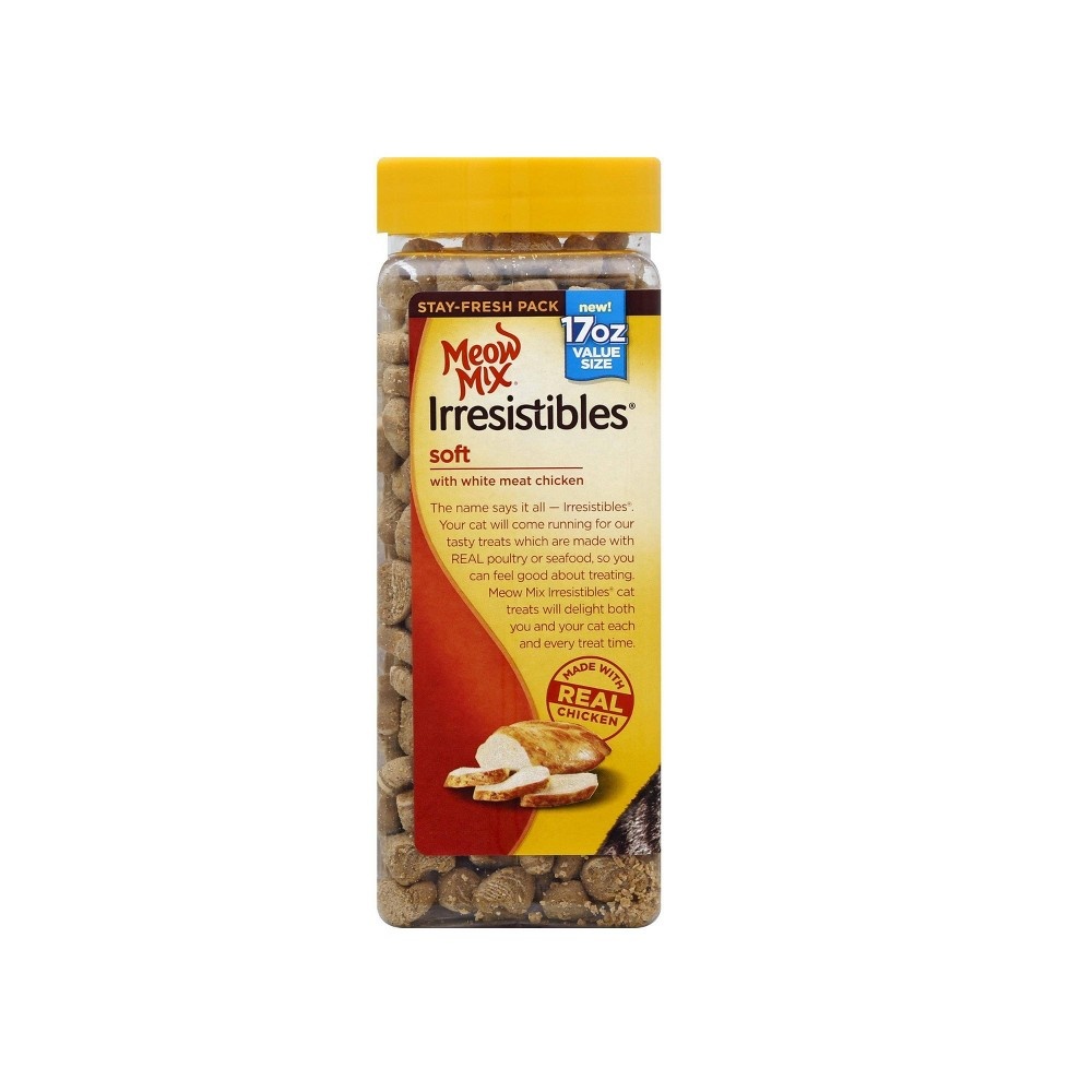 slide 2 of 4, Meow Mix Irresistibles with Chicken Soft Chewy Cat Treats, 17 oz