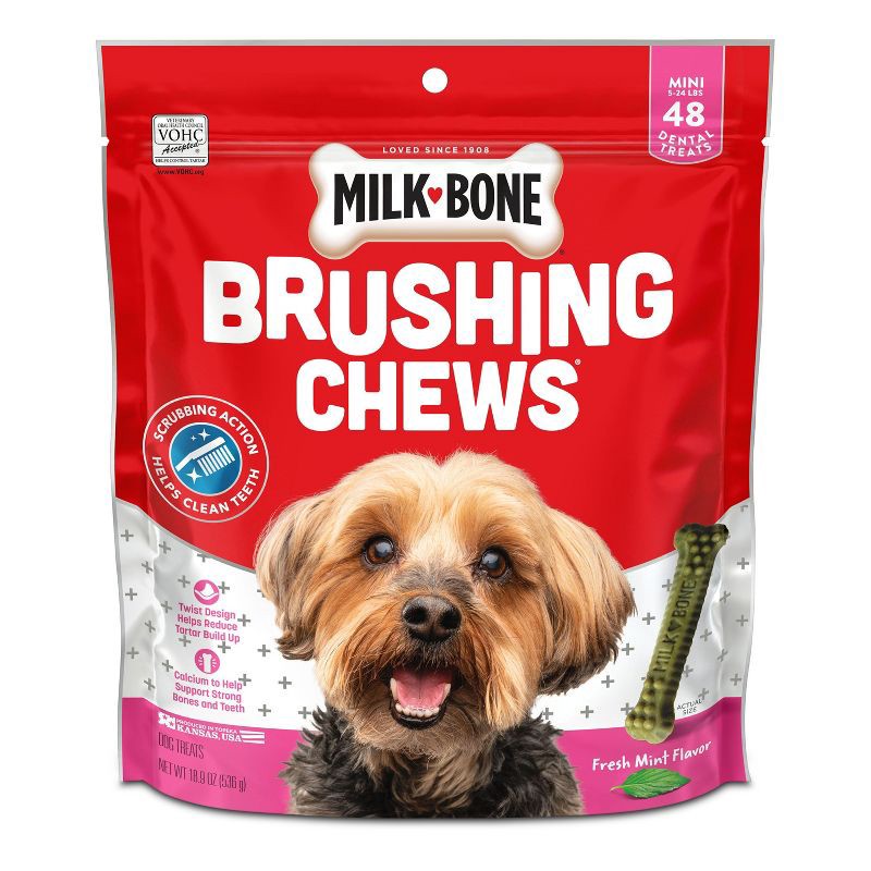 slide 2 of 7, Milk-Bone Brushing Chews in Peppermint Dental Chicken Flavored Dog Treats - 48ct/18.9oz, 48 ct, 18.9 oz