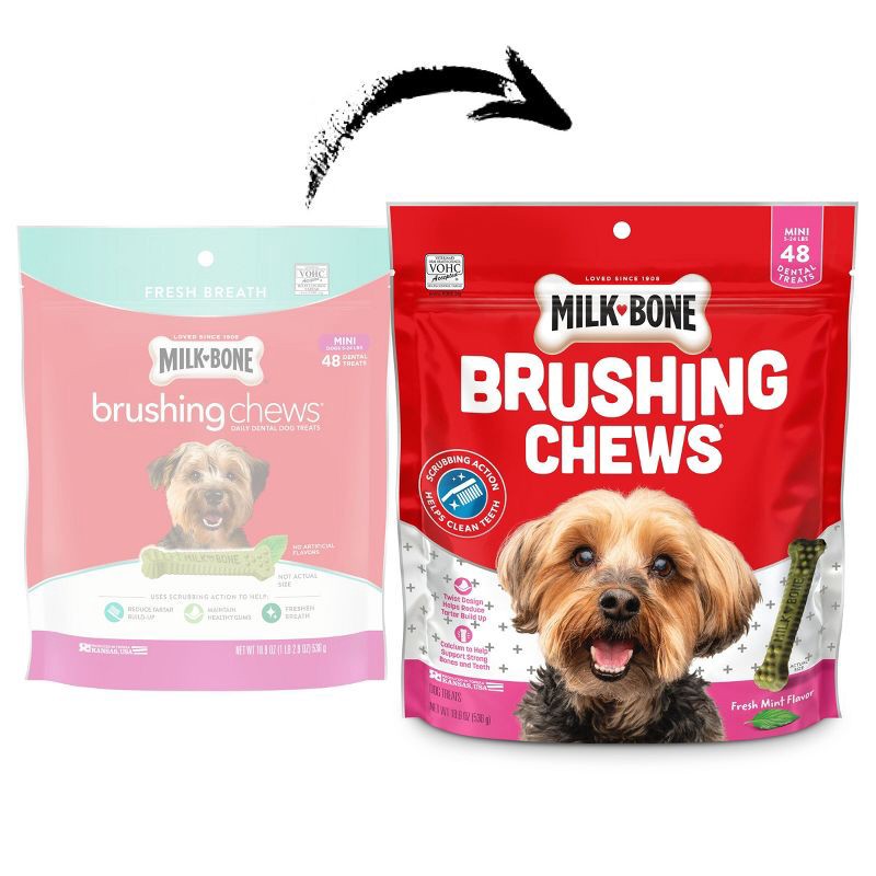 slide 6 of 7, Milk-Bone Brushing Chews in Peppermint Dental Chicken Flavored Dog Treats - 48ct/18.9oz, 48 ct, 18.9 oz