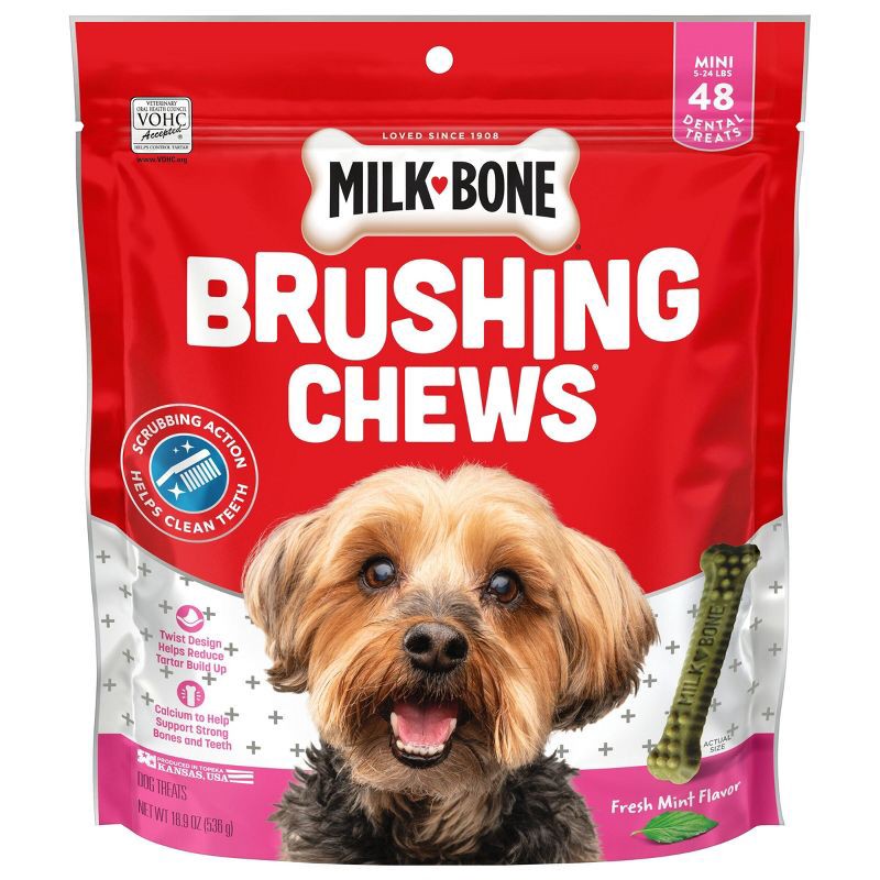 slide 1 of 7, Milk-Bone Brushing Chews in Peppermint Dental Chicken Flavored Dog Treats - 48ct/18.9oz, 48 ct, 18.9 oz