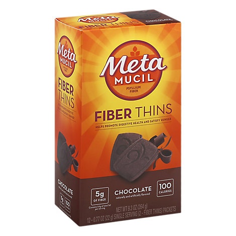 slide 1 of 1, Metamucil Fiber Supplement Fiber Thins Chocolate, 12 ct0.77 oz
