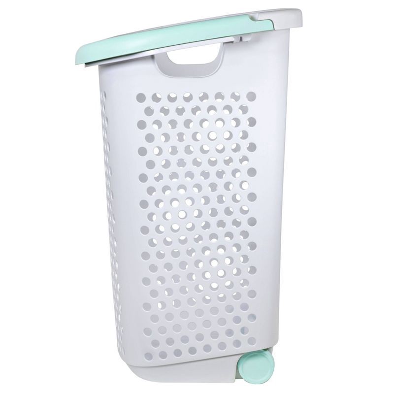 slide 1 of 1, Rolling Laundry Hamper White with Handles Turquoise - Room Essentials, 1 ct