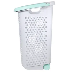 Rolling Laundry Hamper White with Handles Turquoise - Room Essentials