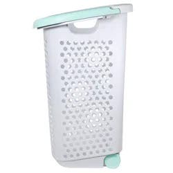 Rolling Laundry Hamper White with Handles Turquoise - Room Essentials