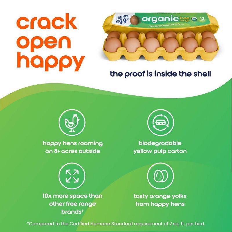 slide 3 of 7, The Happy Egg Co. Happy Egg Large Brown Organic Free Range Grade A Eggs - 12ct, 12 ct