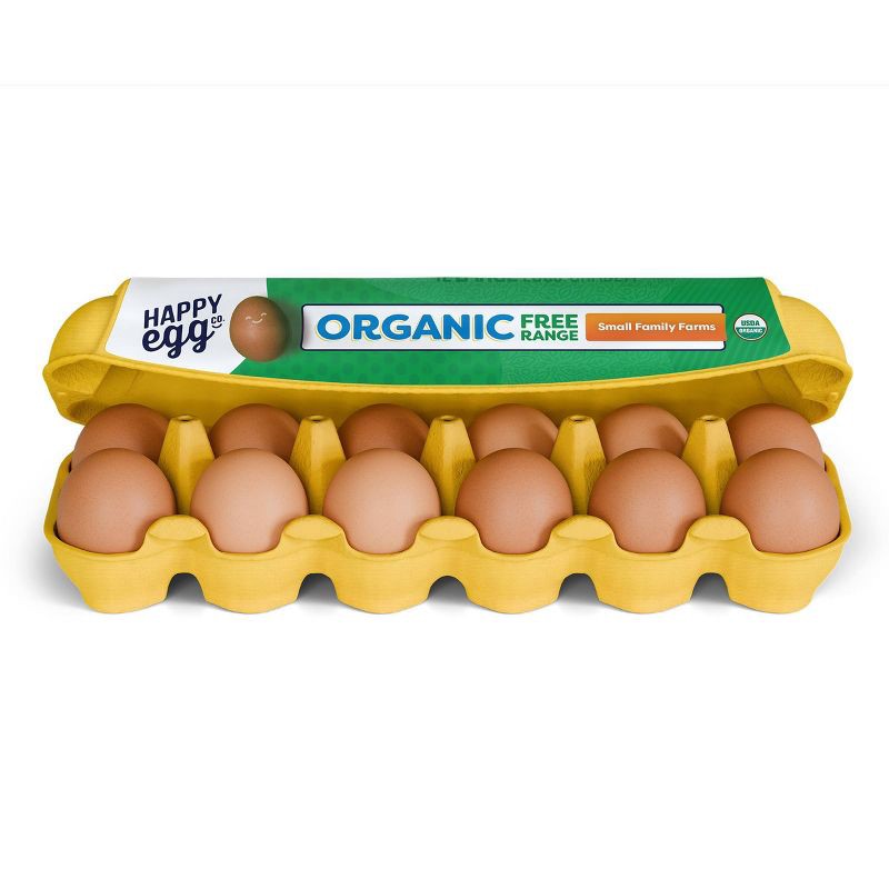 slide 1 of 6, The Happy Egg Co. Happy Egg Large Brown Organic Free Range Grade A Eggs - 12ct, 12 ct