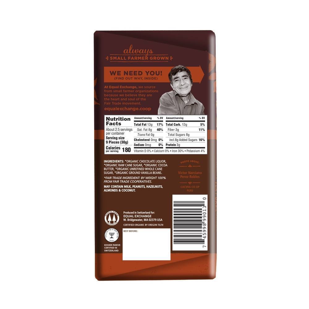 slide 2 of 3, Equal Exchange Organic Fairly Traded 71% Very Dark Chocolate Bar - 2.8oz, 2.8 oz