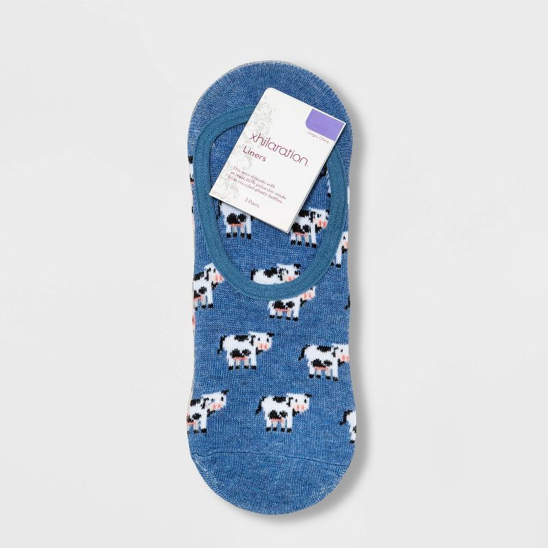 slide 2 of 2, Women's Farm Barn 3pk Liner Socks - Blue/Gray/Pink 4-10: Hidden Gel Heel Grip, Midweight Knit, Classic Jacquard Pattern, 3 ct