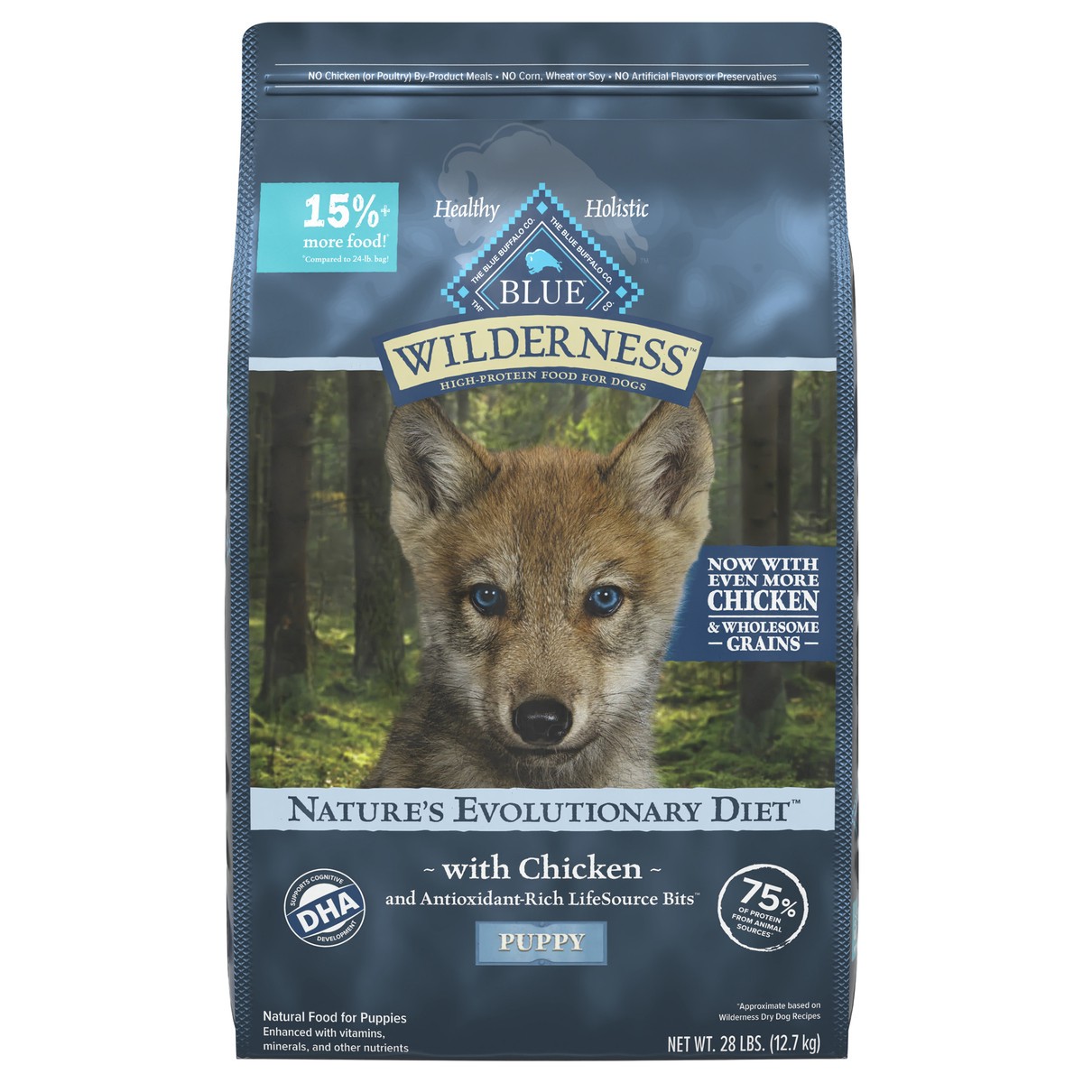 slide 1 of 1, Blue Buffalo Wilderness High Protein Natural Puppy Dry Dog Food plus Wholesome Grains, Chicken 28 lb bag, 28 lb
