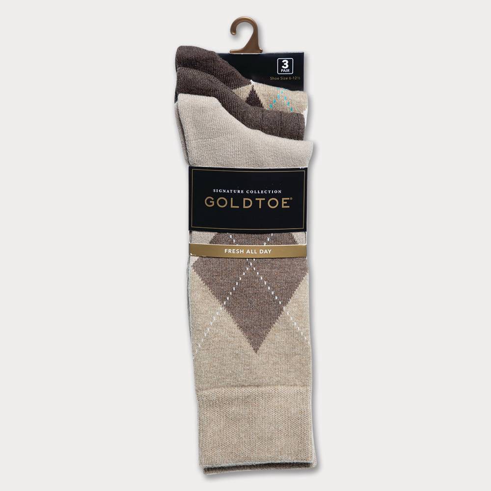 slide 2 of 2, Signature Gold by GOLDTOE Men's Assorted Bold Argyle Khaki Crew Socks 3pk, 3 ct