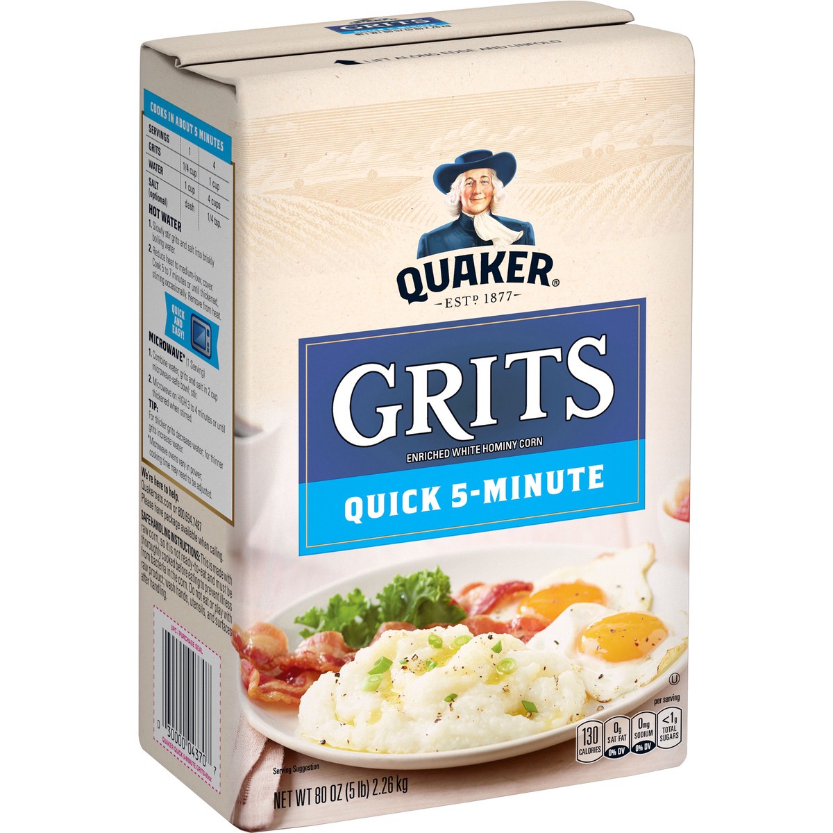 slide 6 of 6, Quaker Quick 5-Minute Grits Enriched White Hominy Corn 80 Oz, 80 oz