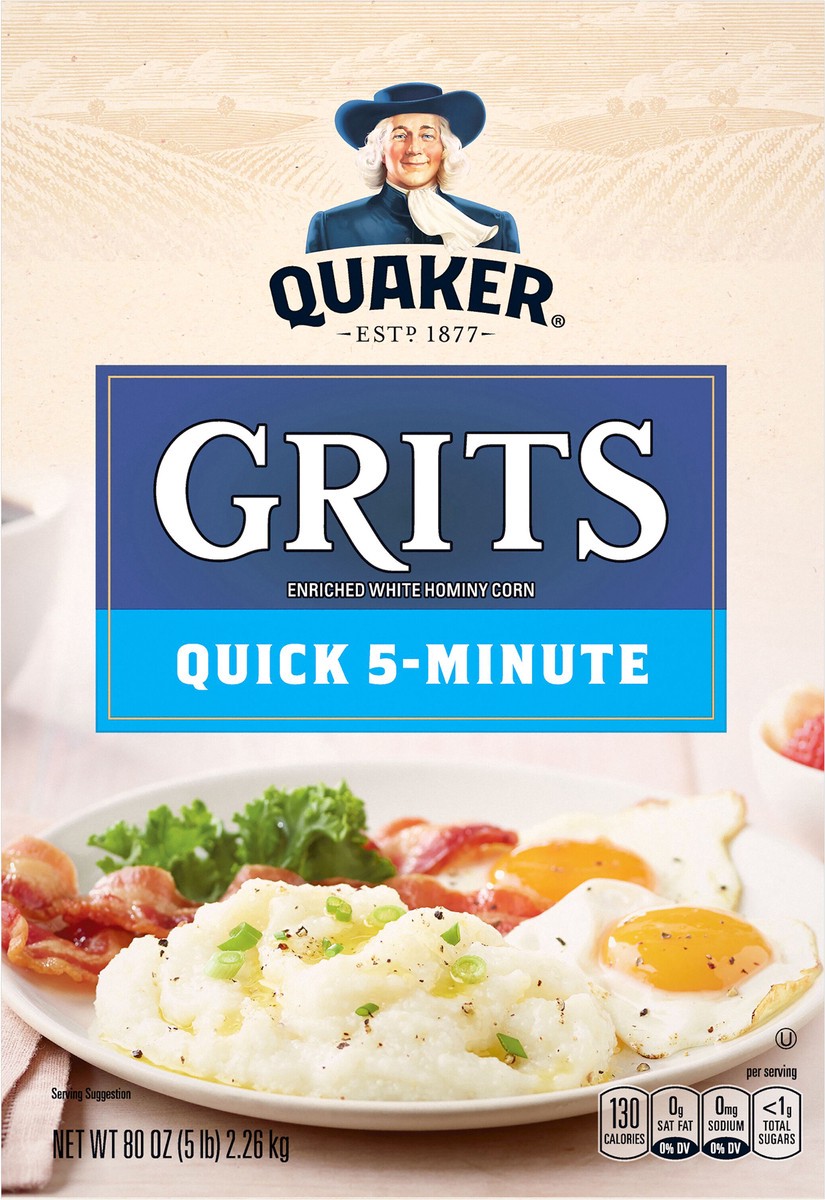 slide 1 of 6, Quaker Quick 5-Minute Grits Enriched White Hominy Corn 80 Oz, 80 oz