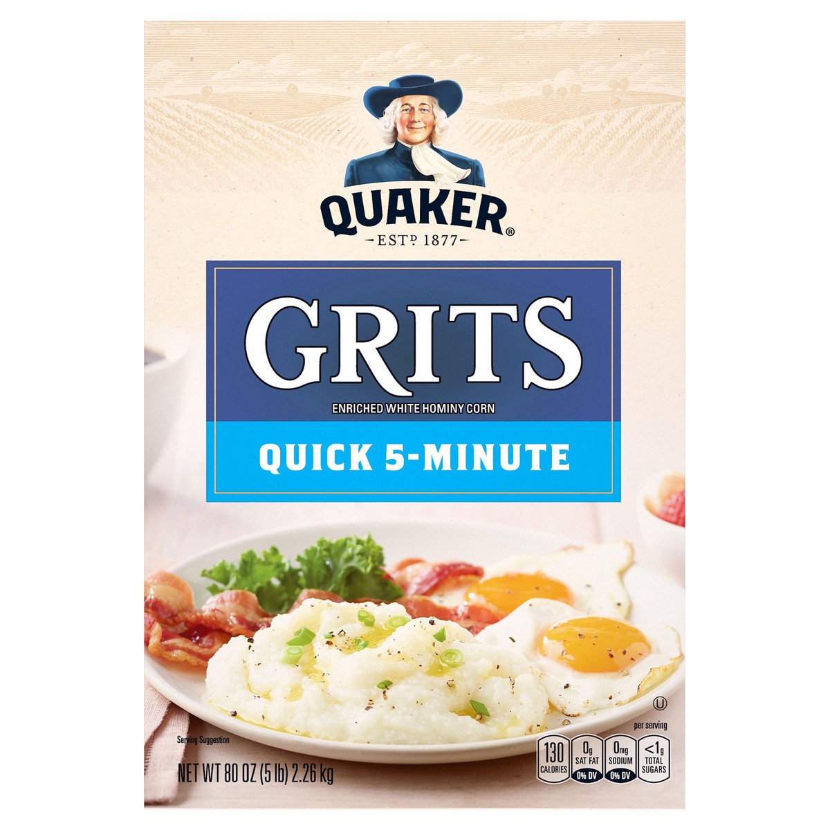 slide 1 of 6, Quaker Quick 5-Minute Grits Enriched White Hominy Corn 80 Oz, 80 oz