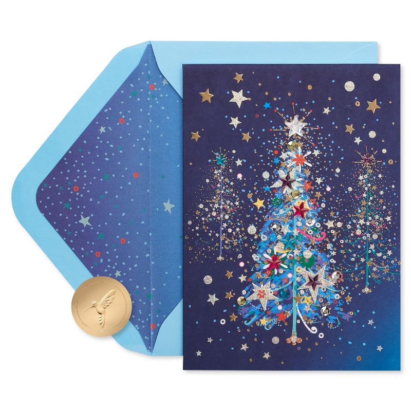 slide 1 of 5, Papyrus Starry Night Xmas Tree Card, 1 ct