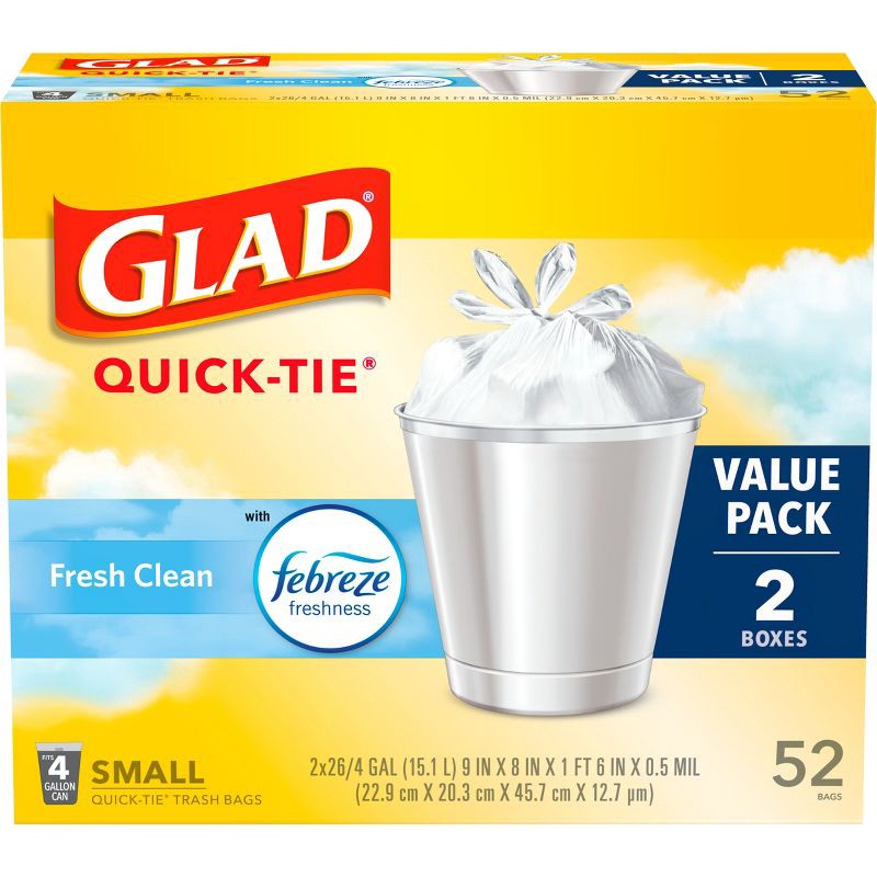 slide 2 of 6, Glad Small Trash Bags + OdorShield White Trash Bags - 4gal/52ct, 4 gal, 52 ct