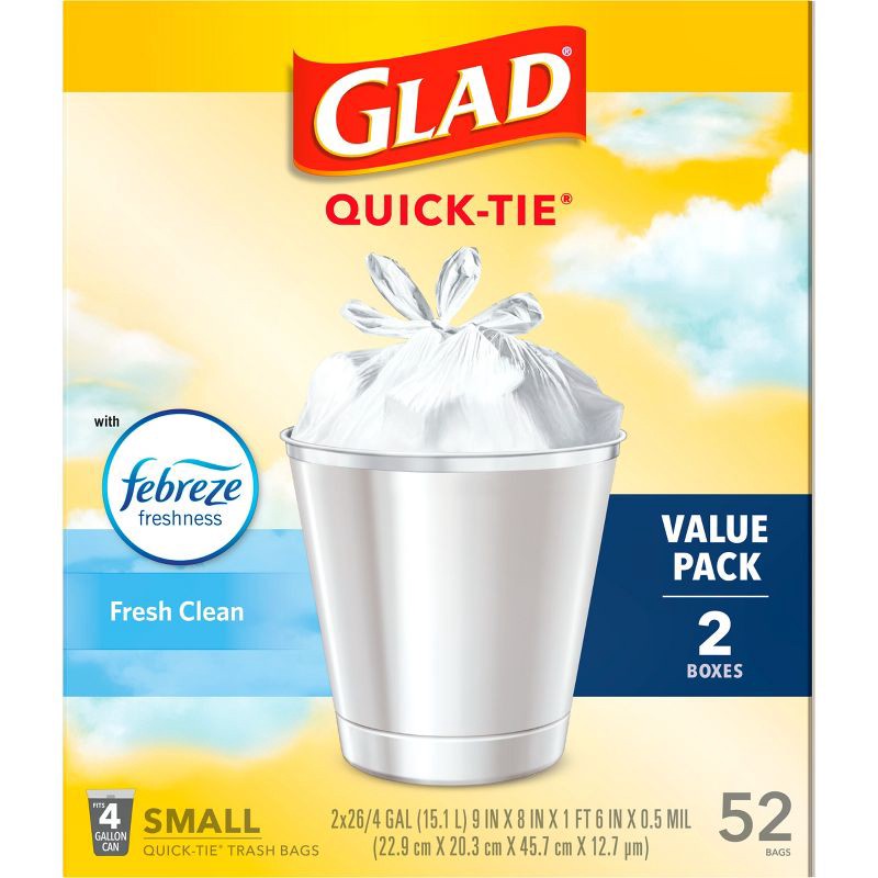 slide 5 of 12, Glad Small Trash Bags + OdorShield White Trash Bags - 4 Gallon - 52ct, 4 gal, 52 ct