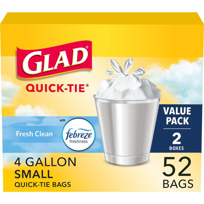 slide 1 of 12, Glad Small Trash Bags + OdorShield White Trash Bags - 4 Gallon - 52ct, 4 gal, 52 ct