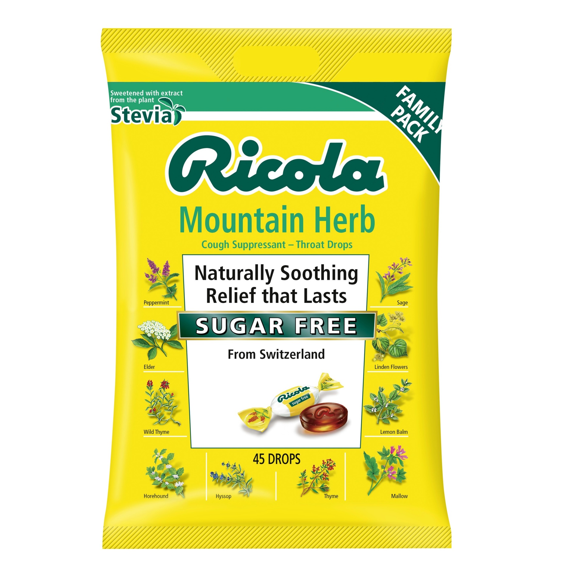 slide 1 of 2, Sugar-Free Ricola Swiss Cough Drops - Mountain Herb, 45 ct