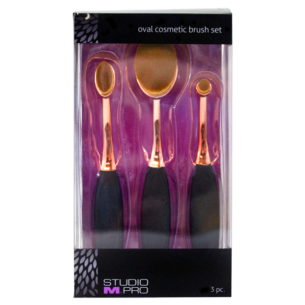 slide 1 of 1, Studio M Pro Rose Gold Oval Cosmetic Brush Set, 3 ct