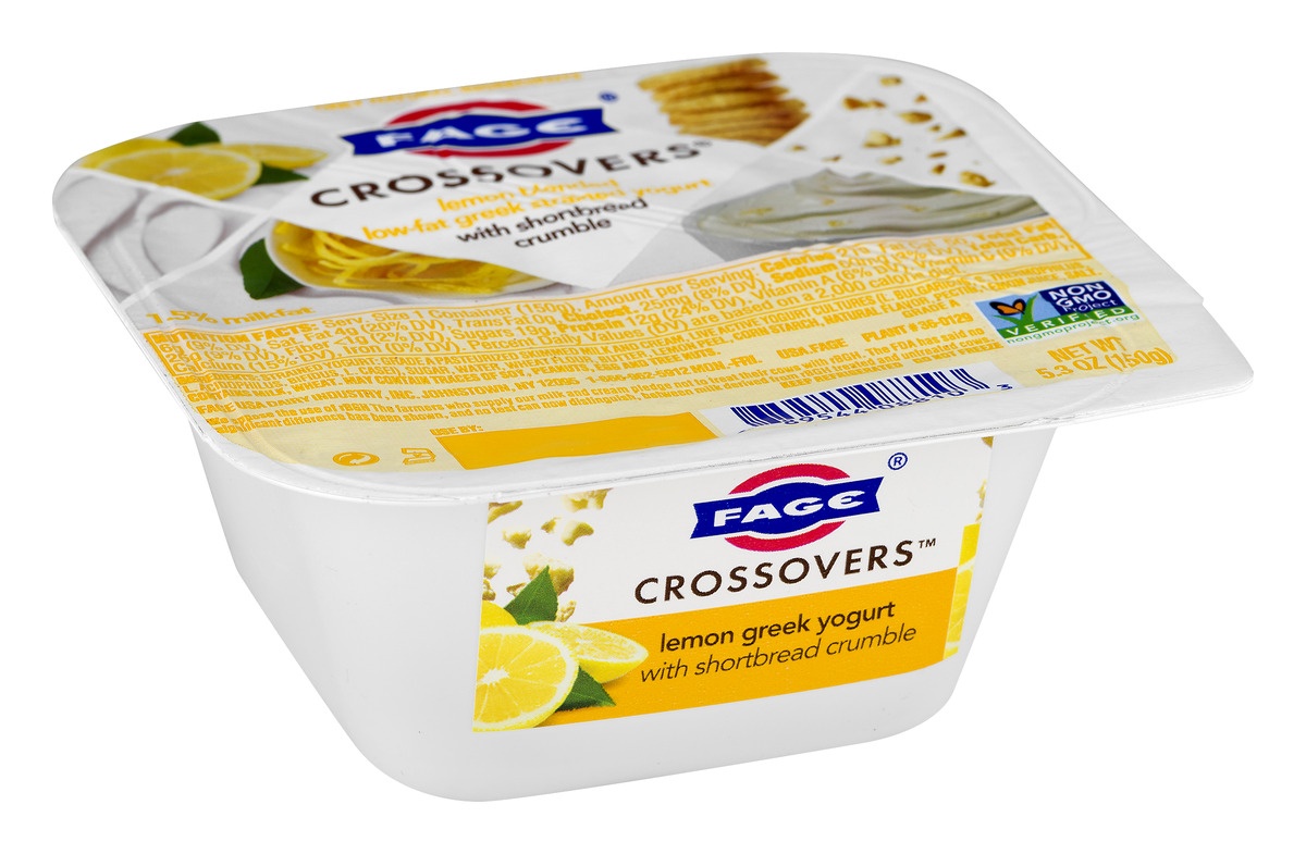 slide 2 of 9, Fage Crossovers Lemon Blended Low-Fat Greek Strained Yogurt With Shortbread Crumble, 5.3 oz