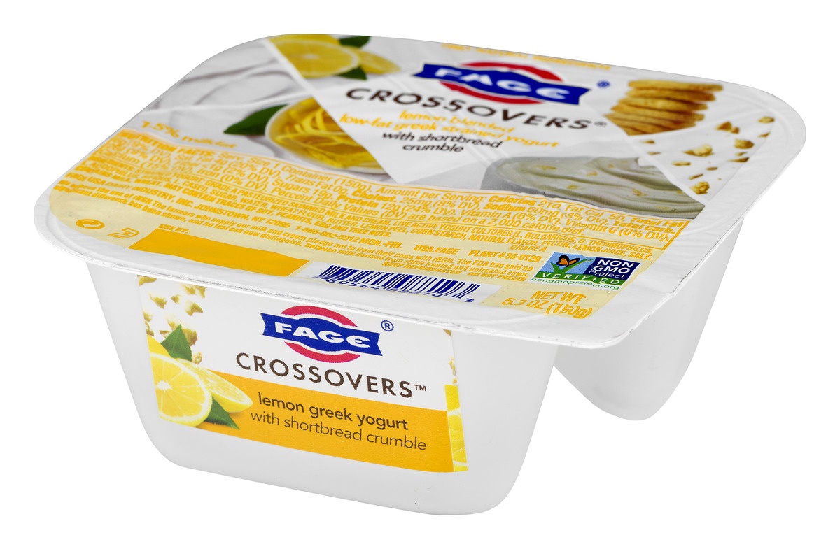 slide 4 of 9, Fage Crossovers Lemon Blended Low-Fat Greek Strained Yogurt With Shortbread Crumble, 5.3 oz
