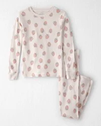 Littleplanet Girls 2-Piece Organic Cotton Ribbed Pajama Set in Strawberry Print - Size 8