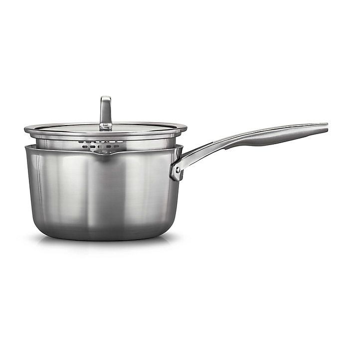 slide 1 of 7, Calphalon Premier Stainless Steel Covered Saucepan, 3.5 qt